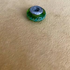 Green Zig Zag Murano Glass Pandora Bead